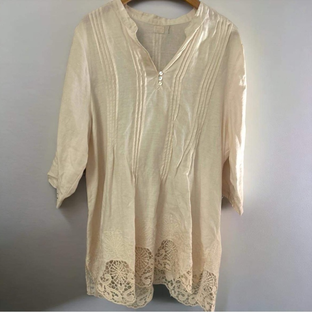 Symple NYC Cut-Lace Linen Tunic